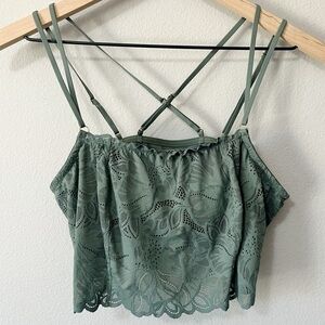 Aerie NWOT Sage Green Lace Coquette Strappy Bralette Size Large